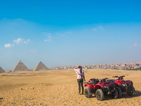 Quad Bike Tour views Great Pyramids Desert Cairo Egypt debbie allen for glad rags cabin bags